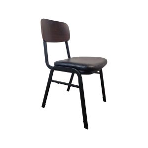 Super-Seat | The Jody Designstühle für die Gastronomie | Zwart metalen frame, donkerbruin houten zitting en rug, stapelbaar, minimalistisch design. | Horecameubilair