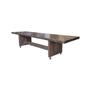 Super-Seat | The Jorg fahrbarer Gartentisch aus Gerüstholz 330x90cm | Donkerbruin steigerhout, metalen wielen en stevige houten poten |. | Horecameubilair