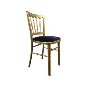 Super-Seat | The Napoleon Stühle gold mit blauer Velours-Sitzfläche | Goudhouten frame, blauwe velours zitting, verticale spijlen rug |. | Horecameubilair