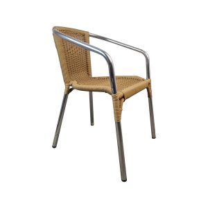 Super-Seat | Tivoli Terrassenstuhl Stapelbarer Chromrahmen, Sitz/Lehne aus geflochtenem Geflecht, Farbe natur, weiße Rückseite. | Catering Möbel