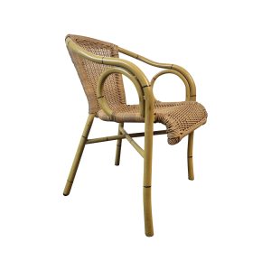Super-Seat | The Tropicana Vintage-Rattan-Terrassenstühle mit Armlehne | Stoel van gebogen bamboe met afgeronde armleuning, gevlochten rattan zitting en rug, lichtbruin-beige. |. | Horecameubilair
