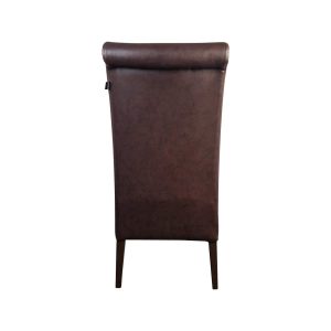 Super-Seat |Lisa Hospitality Stühle schwarz Diego stoel, schwarz stoel met bruin beklede zitting, houten poten, hoge rugleuning, licht gebogen bovenrand. | Horecameubilair