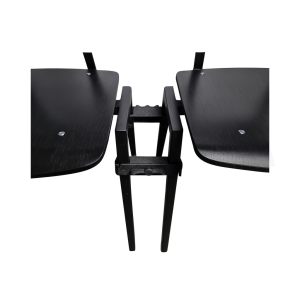 Super-Seat | Schwarze Holztischplatten mit Abstandshalter und Verlängerung, Draufsicht auf weiße Oberfläche. | Catering Möbel