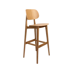 Super-Seat | Barhocker Holz | Hellbrauner Barhocker aus Holz mit geschwungener Rückenlehne, flacher Sitzfläche und stabilen Querstangen. | Catering Möbel