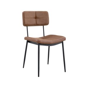 Super-Seat | Gerlon Vintage Leder Designerstuhl cognac | Cognacfarbener Lederstuhl mit quadratischen Nähten, Metallbeinen, leicht geschwungenem Teppich. | Catering Möbel