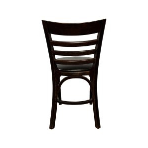 Super-Seat | Dunkelbrauner Holz-Café-Stuhl mit Leiterrücken und runder Sitzfläche, von hinten gesehen. | Catering Möbel