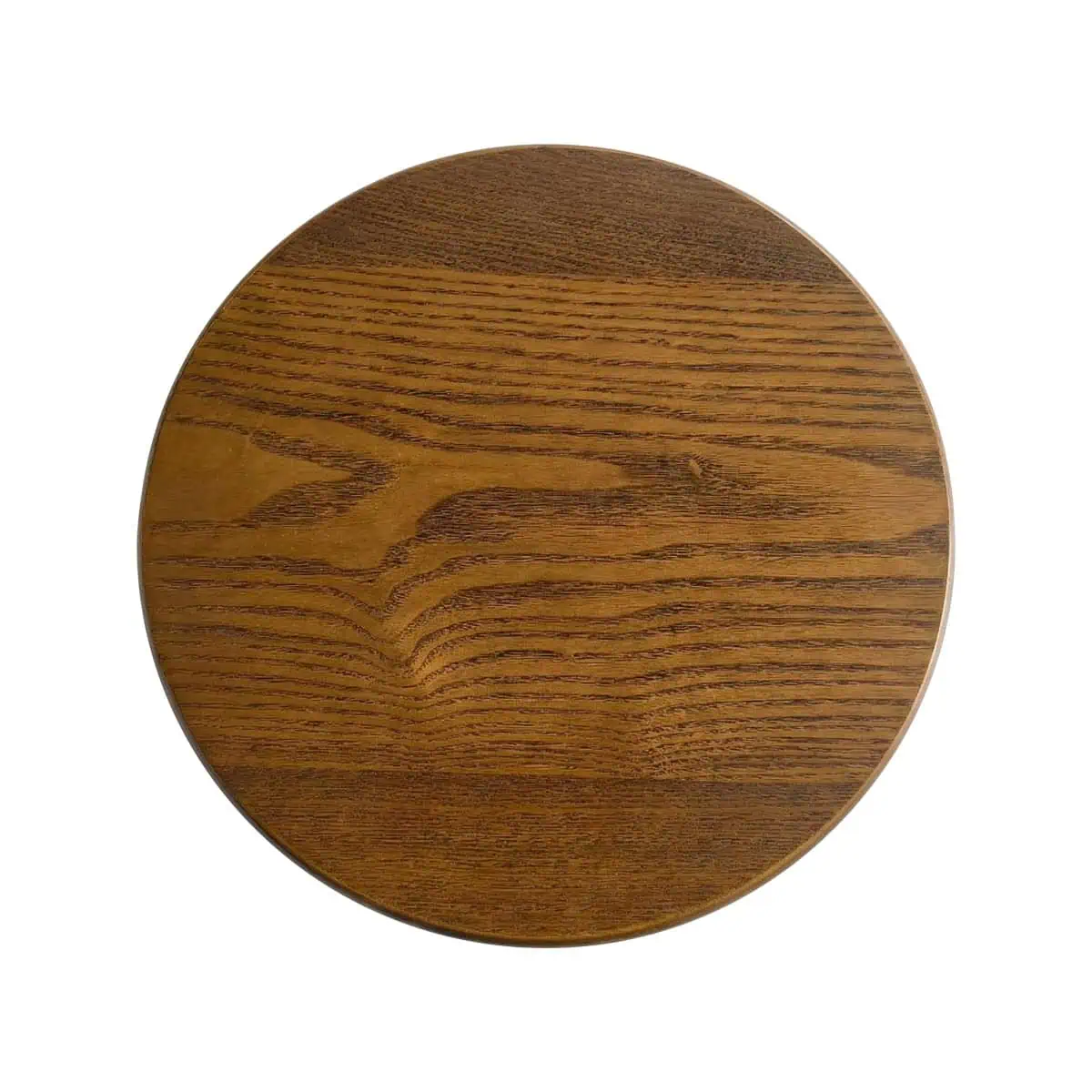 Super-Seat | Runde Tischplatte, braunes Holz und sichtbare Holzmaserung, Draufsicht, weißer Hintergrund. | Catering Möbel