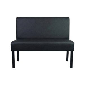 Super-Seat | Schwarzes, gepolstertes, modernes Sofa ohne Armlehnen, mit geradem Rücken und vier Beinen; Holz und Stoff. | Catering Möbel